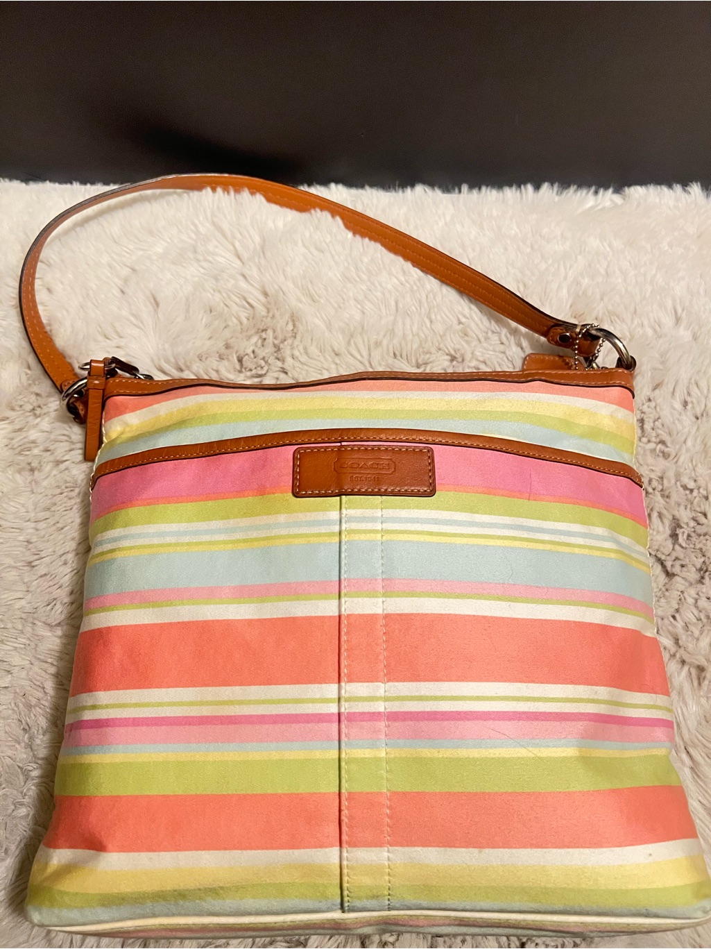 Vintage Coach Hampton, Daisy, Pastel Stripe Shoulder Bag.